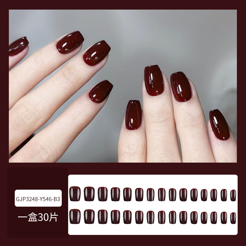 Comercio exterior otoño y invierno temporada de uñas de color sólido atmósfera sensación de vino rojo desgaste uñas falsas venta al por mayor transfronterizas image 16