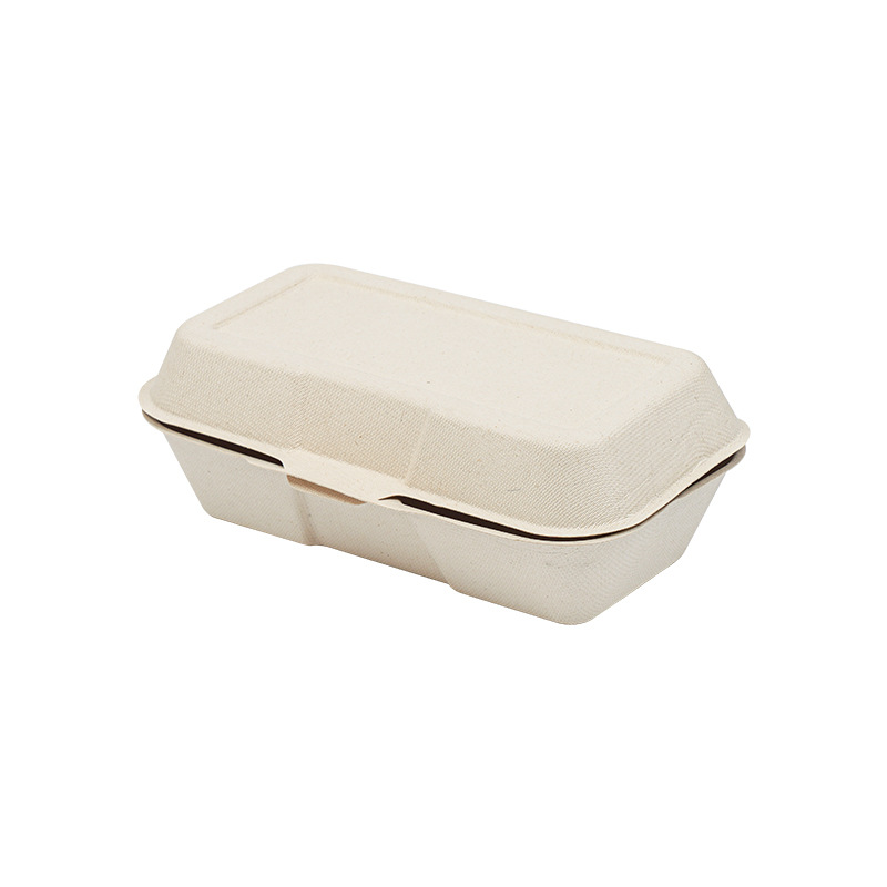 Caja desechable de perros calientes de pulpa para comida rápida para llevar, caja de bento de embalaje, caja de comidas rectangular para bocadillos ecológicos