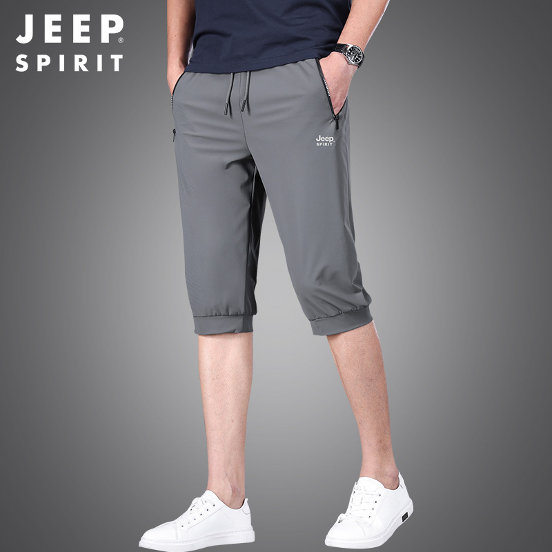 JEEP SPIRIT Sports Cropped Pants Men's Summer Thin Casual Straight Breathable Medium Shorts 7272