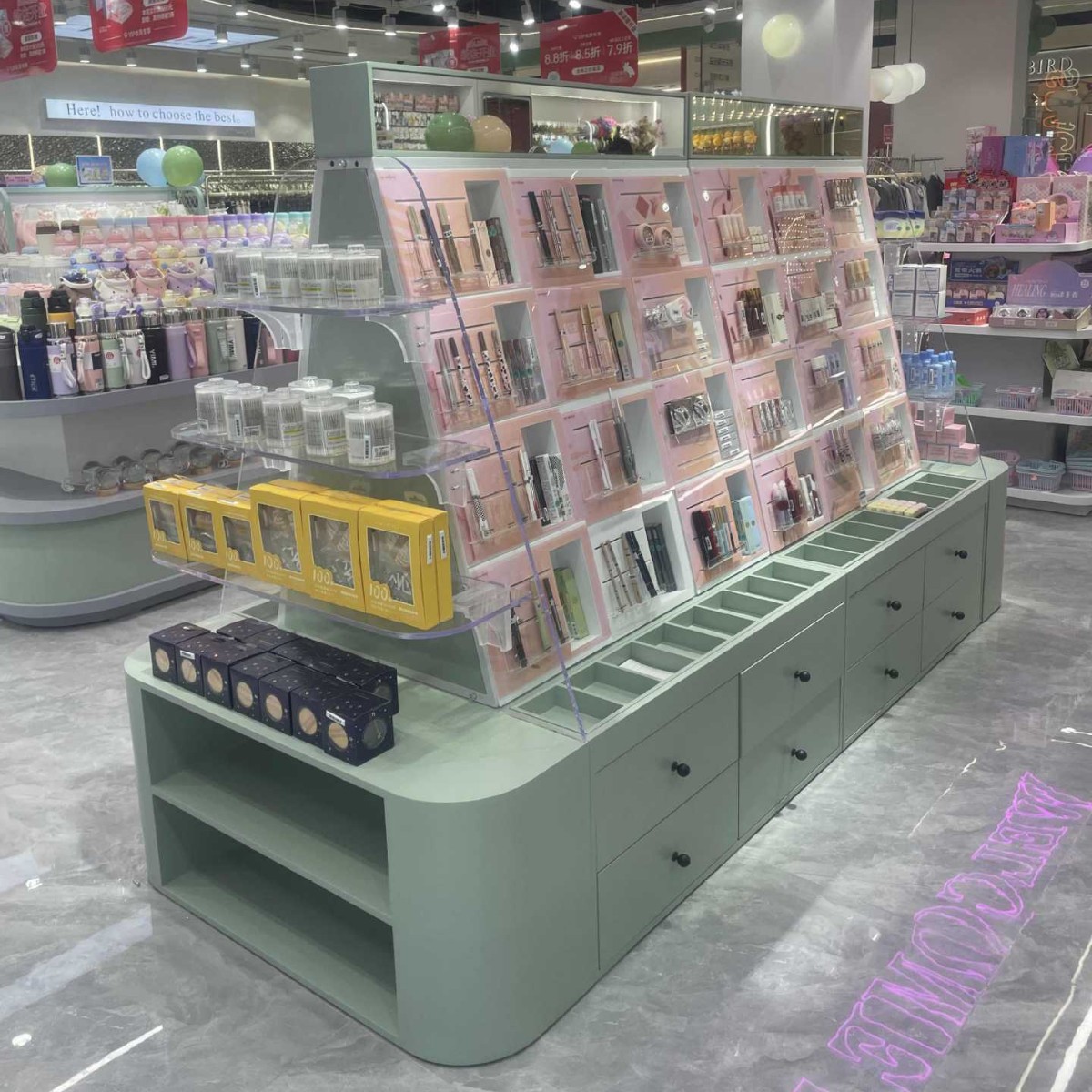 烤漆化妆品陈列柜饰品展示架连中岛流水台商场陈列台