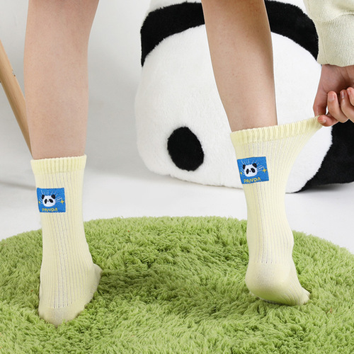 Black and white panda socks for women cute cartoon cotton socks for women versatile furry non-slip sweat-absorbent mid-calf socks floor socks