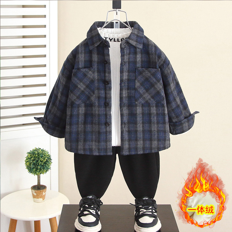 6579 Camisa de terciopelo para niños modelos de otoño e invierno 2024 nuevos tops gruesos de invierno para niños chaqueta coreana para bebés de moda