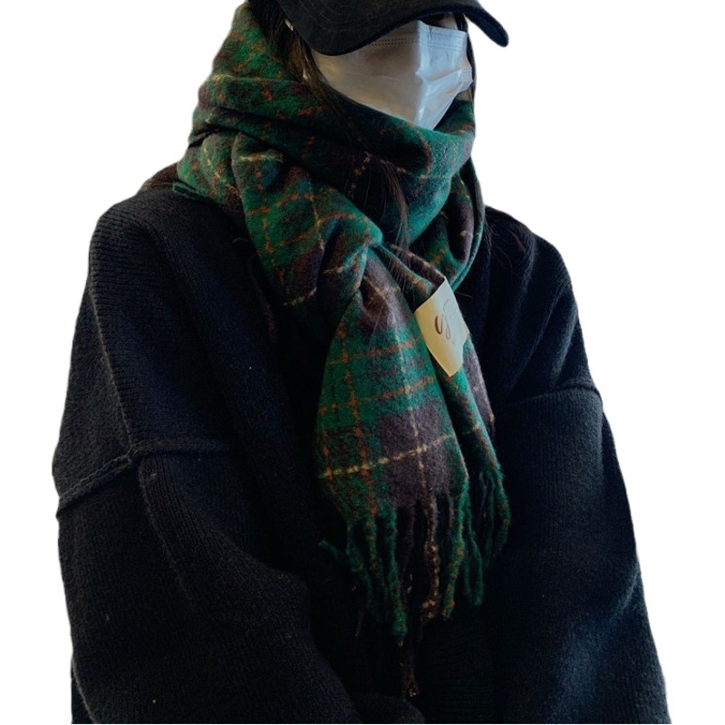 Versión coreana del nuevo producto bufanda a cuadros de cachemira de imitación mujer otoño e invierno bufanda cálida gruesa estudiante bufanda de moda de todo fósforo