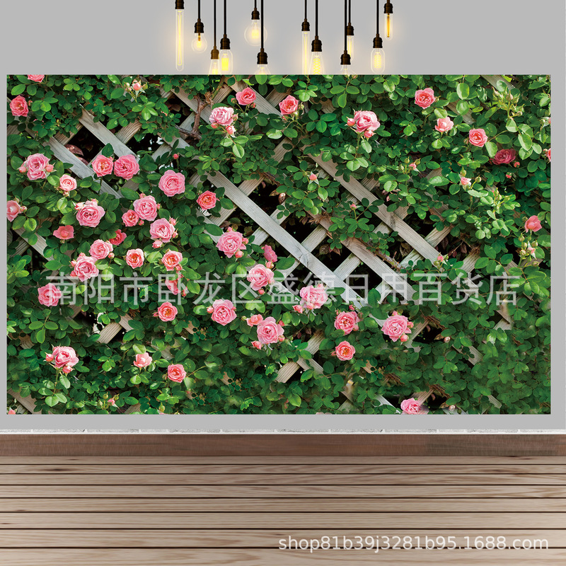 Cross-Border spring green leaf rose fence banner birthday party decoration wedding bridal shower photography background wholesale