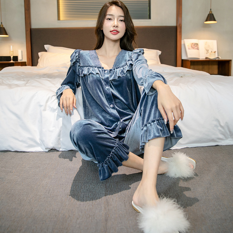 カシミヤのパジャマ女性春と秋の長袖カップルの高級感があります。