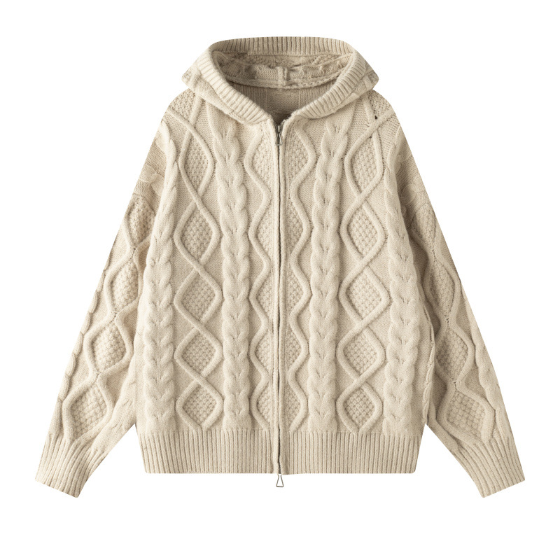 Otoño y invierno nuevo jersey con capuz de torsión suéter de punto hombre cremallera casual engrosado calentamiento cardigan suéter de aire