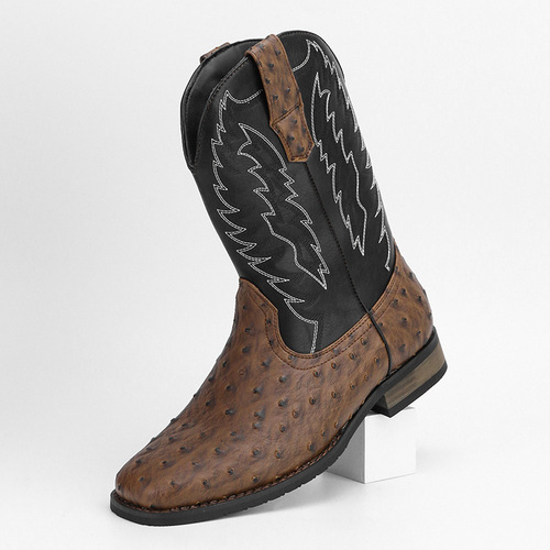 Western cowboy boots square-toe men's boots embroidered motorbike boots