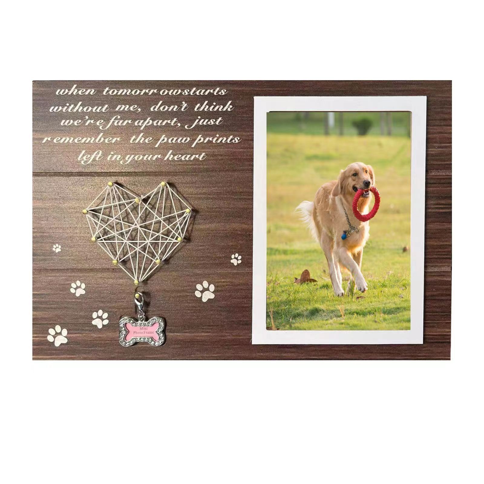 En stock de madera para mascotas marco de fotos Mesa creativa mascota perro colgante Marco de Fotos Perro pies sinuoso conmemorativo