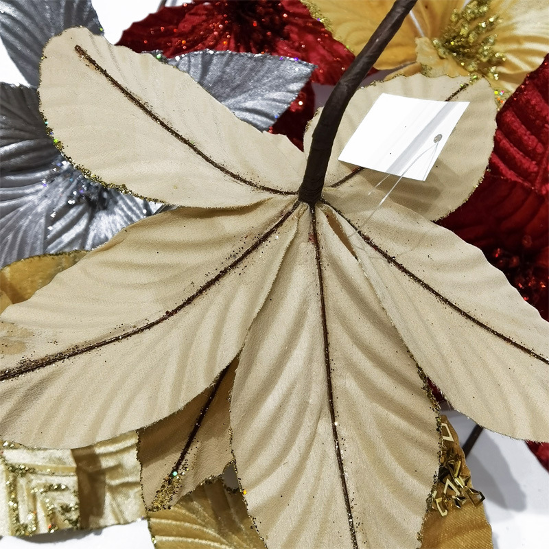跨境热销圣诞装饰花金银红手工绒布圣诞花圣诞树花环藤条装饰品详情9
