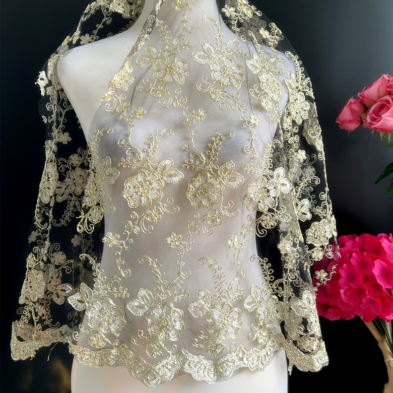 Tejido negro dorado tejido tejido de encaje tejido bordado vestido de boda vestido de ropa