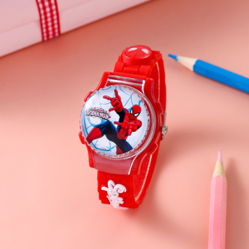 Rotating Children's Watch Anime Spider-Man Stress-Relief Flip Quartz Watch for Boys and Girls Literacy Pointer Watch