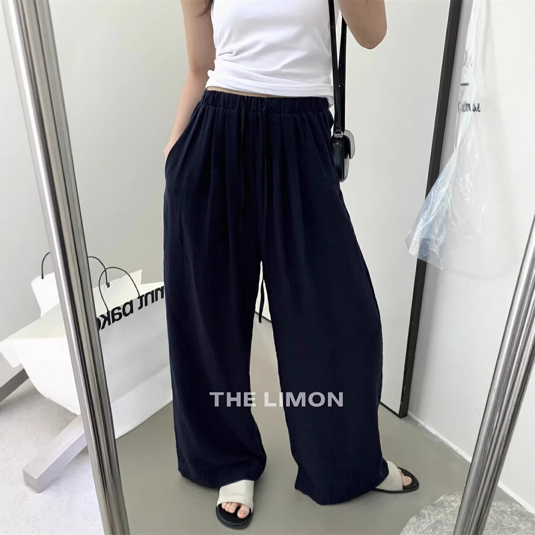 Liquidación, sin devoluciones ni cambios, color verde limón y té, pantalones rectos de pierna ancha con cordón elástico en la cintura para mujer, pantalones largos holgados, novedad de verano 2025. image 4