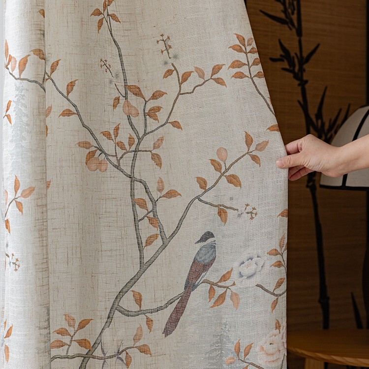 Song-Style Aesthetic Linen Curtains and Gauze Curtains, New Chinese Style Flower and Bird Landscape Zen Window Screens, Ancient Style, Classical Chinese Style Study Room