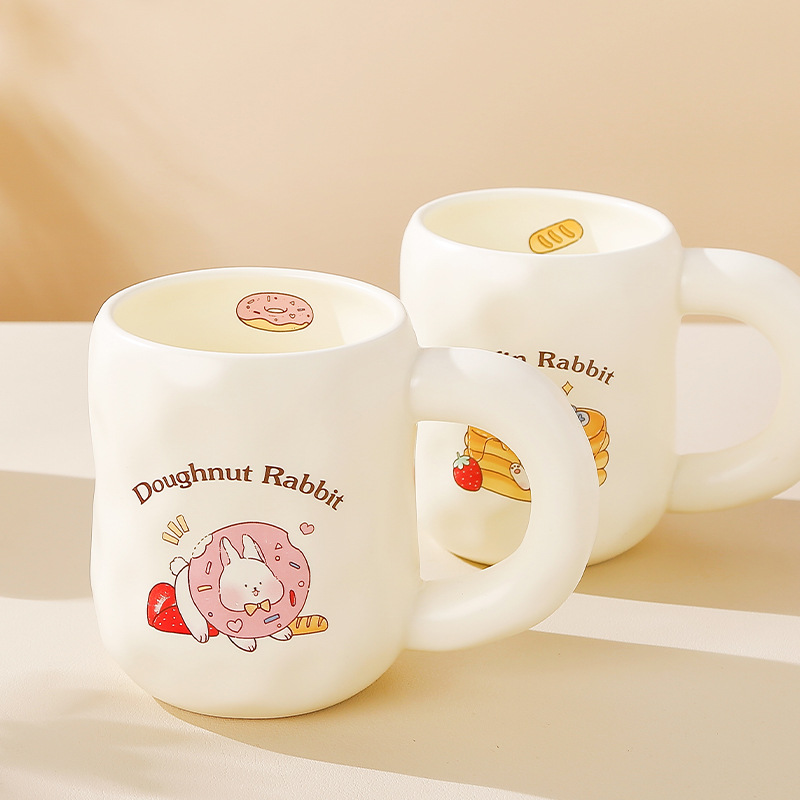 Creativo lindo conejo leche huhu Taza de cerámica personalizada dibujos animados gran mango taza café con tapa cuchara beber
