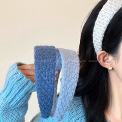 優しいレトロ菱格毛糸の広いカチューシャ女性2025新型高頭トップカチューシャ気質髪束春