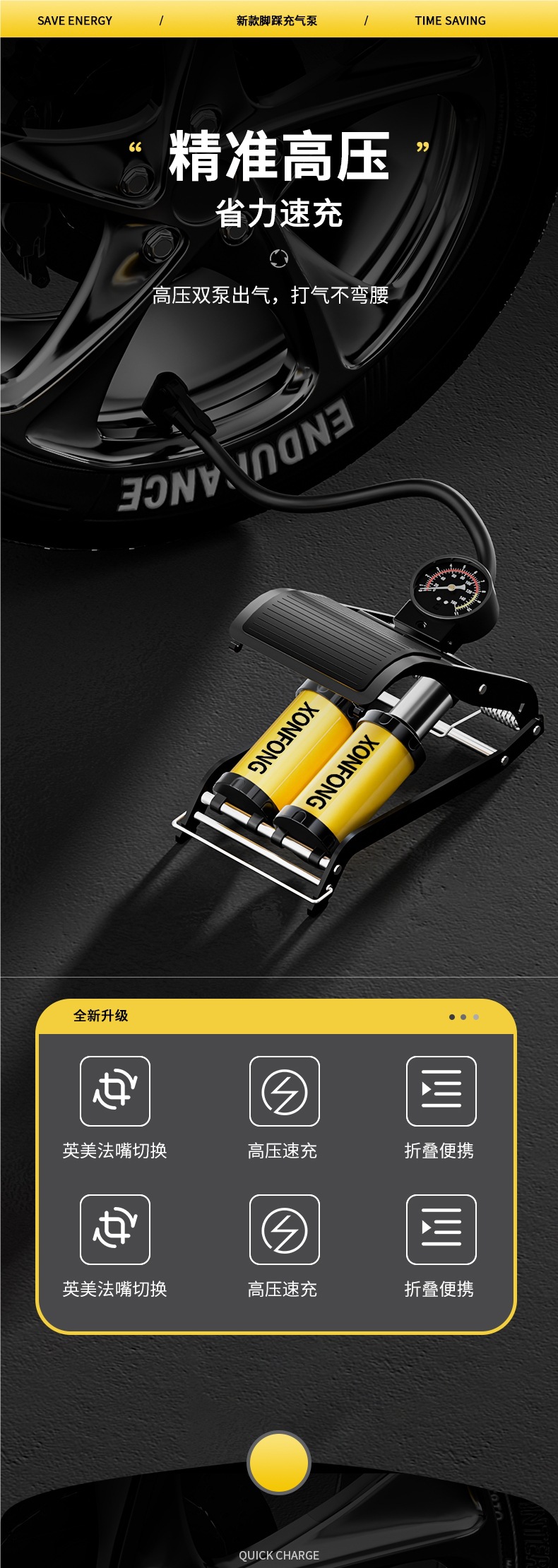 Foot Pump for Car Tires, High-Pressure Electric Motorcycle Foot Pump, Car Air Pump