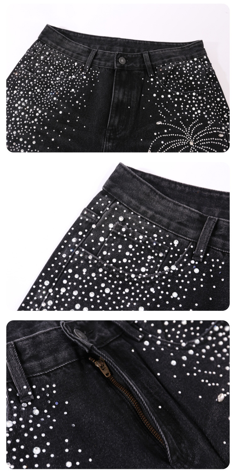 Rhinestone Loose Fit Straight Leg Jeans For Men Trendy Style_voghion.com