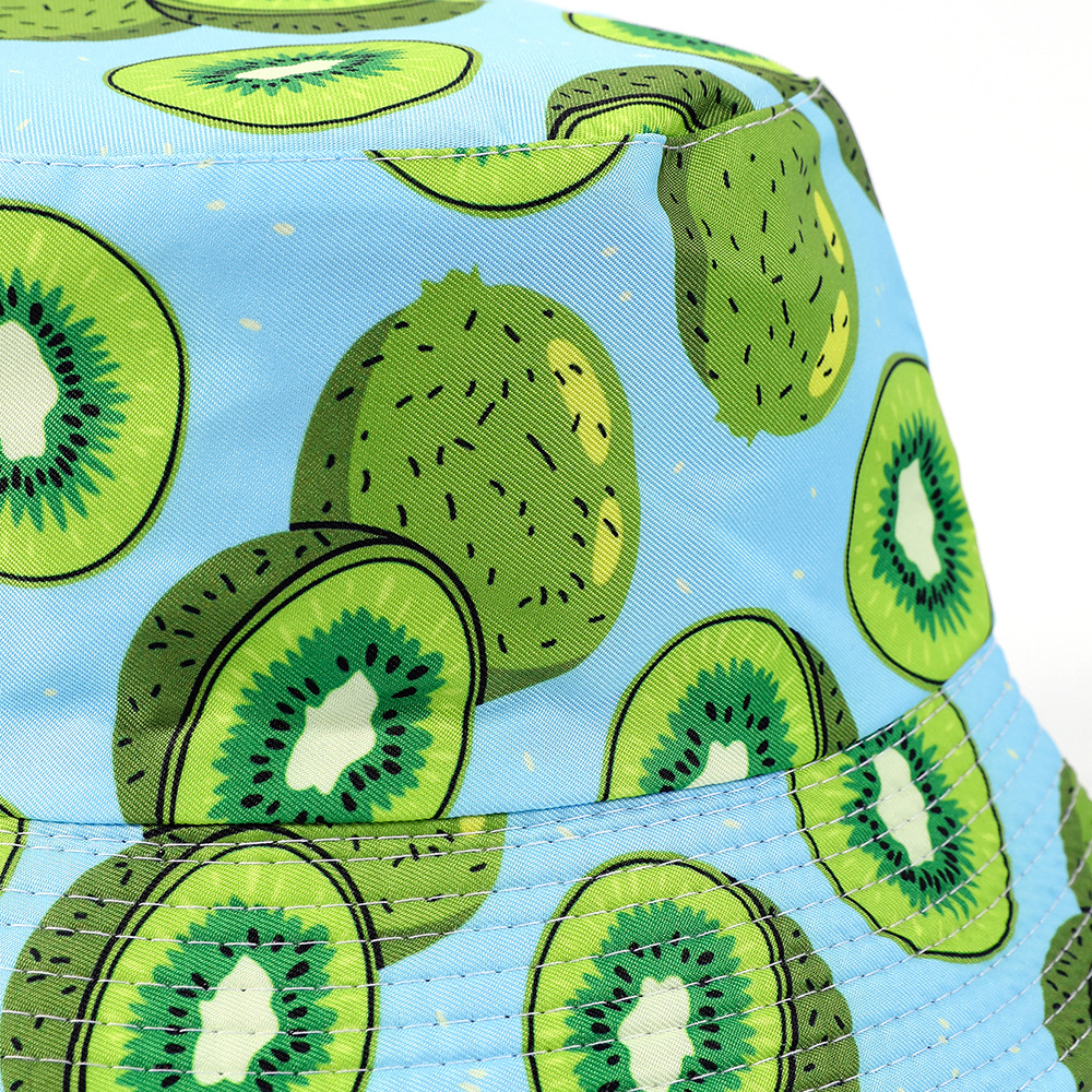 2023 creativo nuevo patrón de kiwi sombrero de pescador europeo y americano hombres y mujeres de ocio al aire libre protección solar sombrero de sol cuenca de doble cara