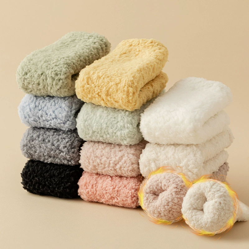 Winter coral velvet fleece keep warm socks, mid-length, increased thickness