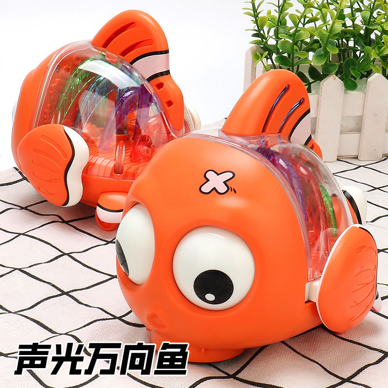 El mismo tipo de vibración eléctrica universal transparente peces de engranaje luz de música parpadeará peces de balanceo juguetes para niños
