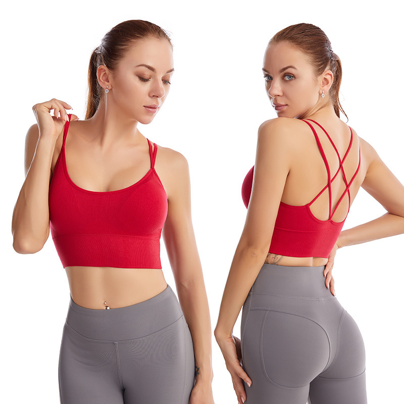Europa y América Correa delgada Cruz espalda inalámbrica deportes sujetador rápido-secado a prueba de golpes fitness Plus tamaño yoga deportes ropa interior para mujeres