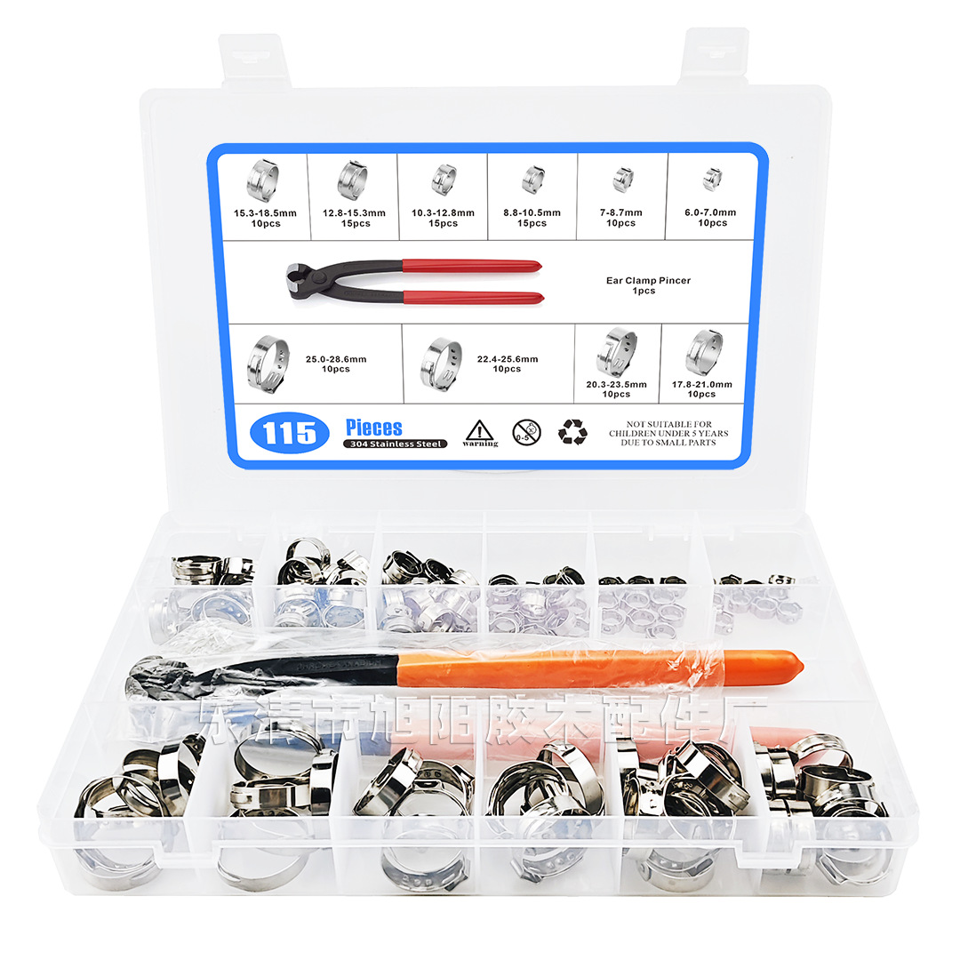 Cruz-frontera dedicado 115 unids traje en caja 304 abrazadera de acero inoxidable con abrazadera de aro sola oreja electrodeless abrazadera de manguera