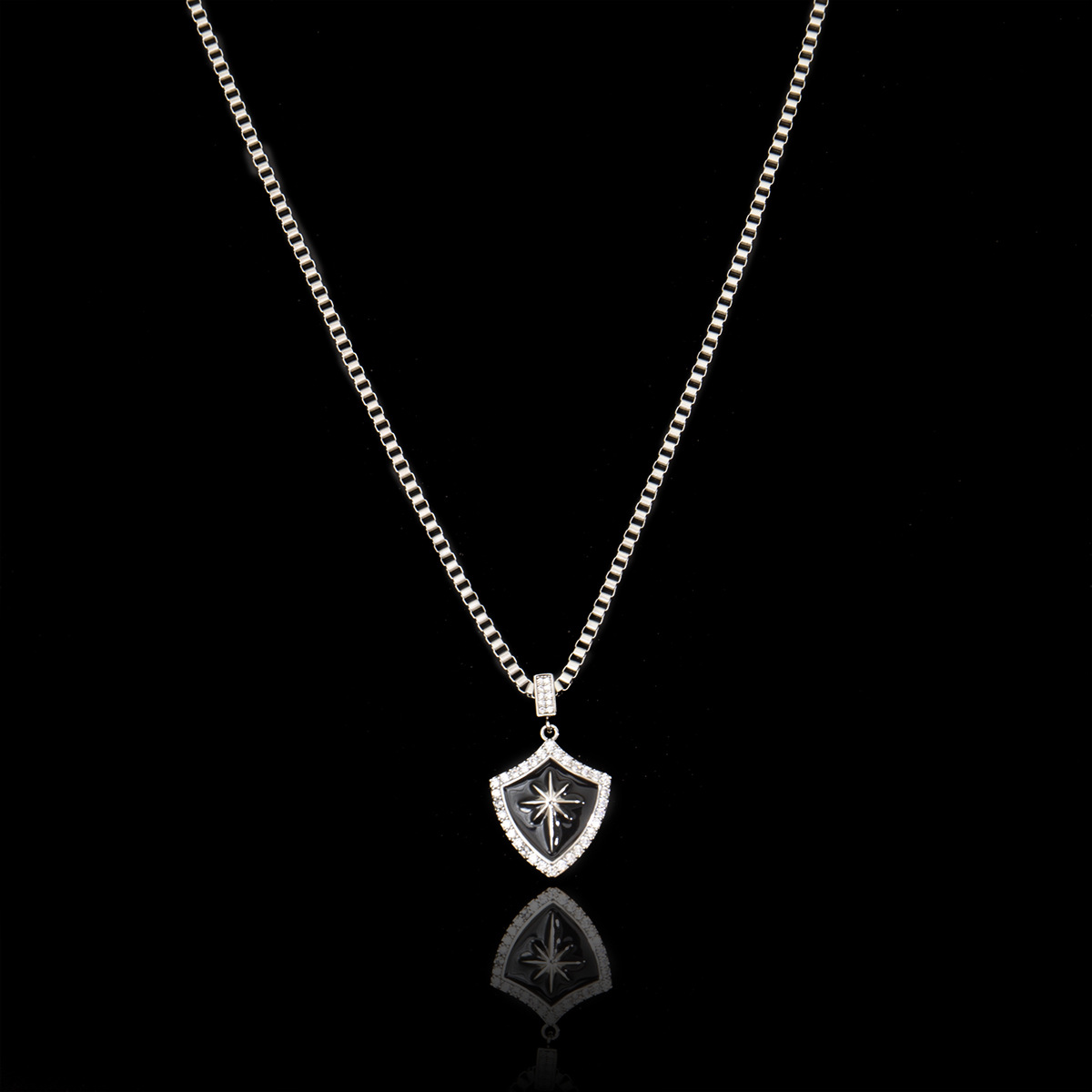 Cross-border Street Style Electroplated Real Gold Shield And Eight-pointed Star Men's Necklace, Titanium Steel Chain_voghion.com