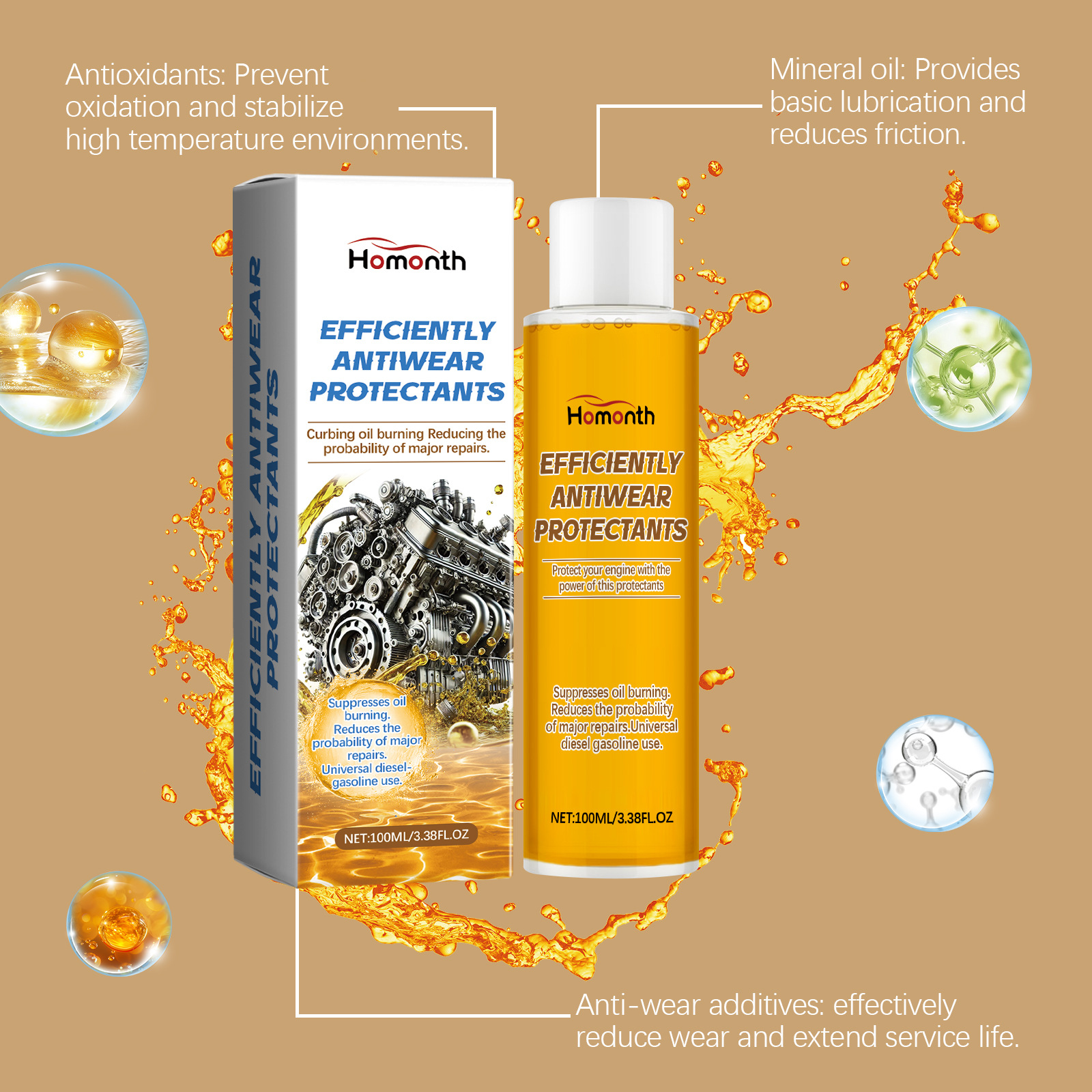 Homonth Engine Anti-Wear Protector Engine Break-In Protector Engine Maintenance Oil Additive