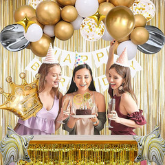 Amazon Party Decoration Balloon Set, Hot Selling Rain Silk Curtain Banner Balloon Gold Birthday Balloon Set
