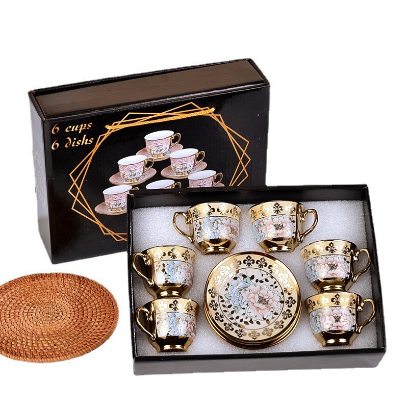 European Ceramic Cup Electroplated Coffee Cup and Saucer Set Cross-Border Mug Sales Creative Gifts Souvenir Printed Logo