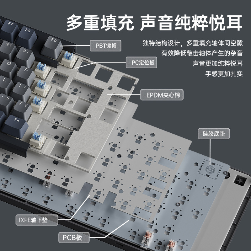 LT104ワイヤレスbluetoothゲーム機械キーボードカスタム三モード有線青軸高颜値キーボード|undefined