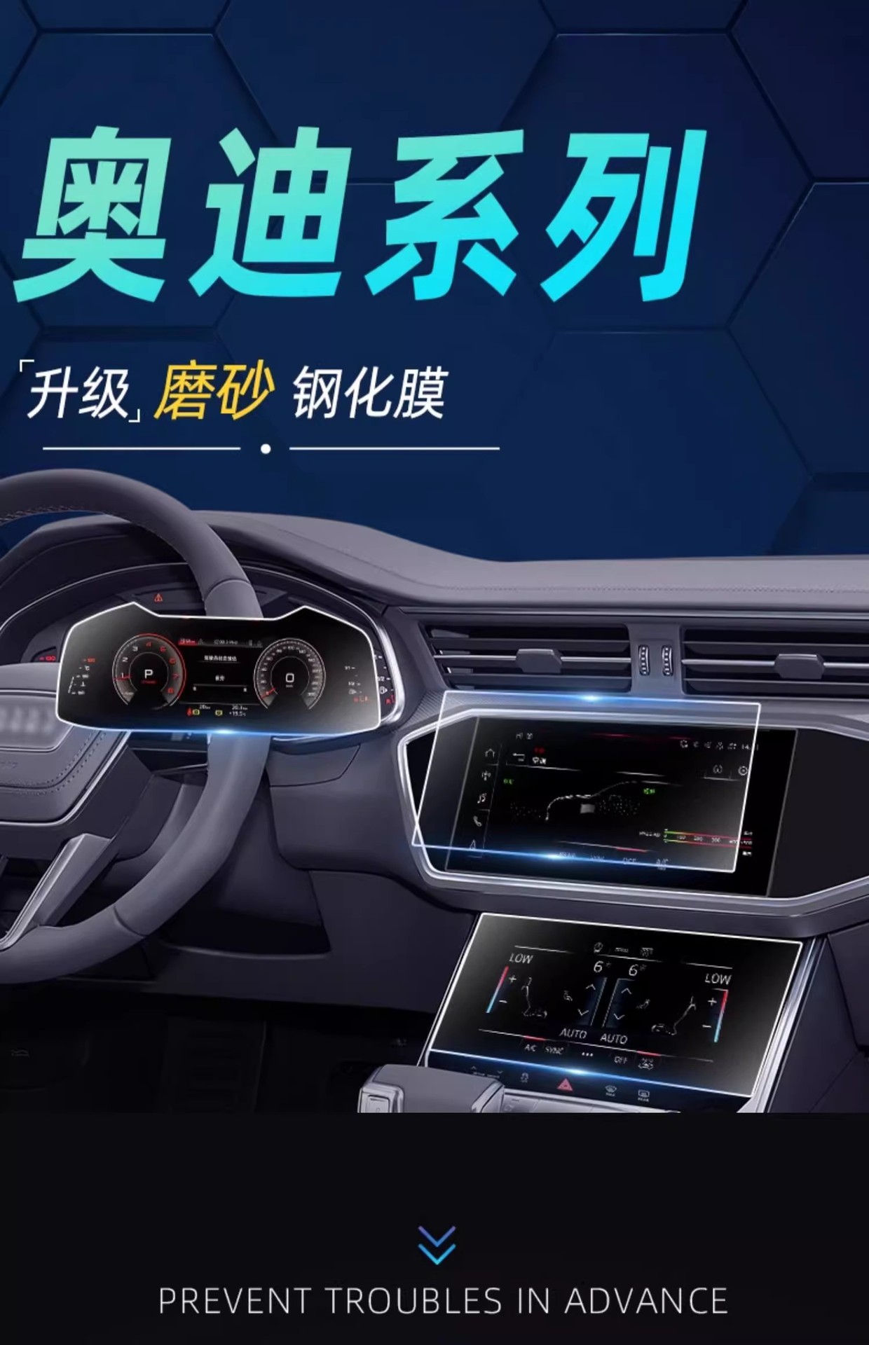 Suitable for 19-26 Models of Audi A6L Screen Tempered Film Navigation Center Console Protective Film A7L Car Interior Modification