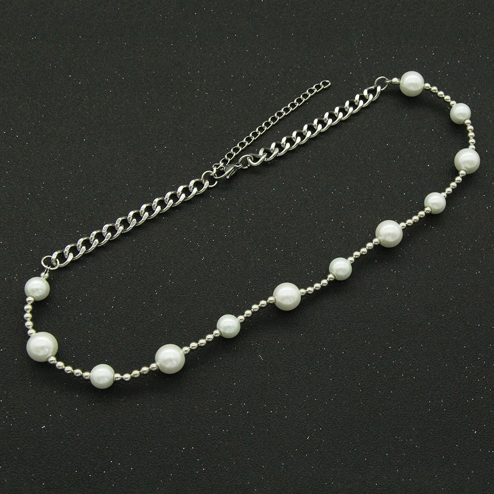 Fashion hip hop metal Cuban necklace thick pearl full diamond alloy necklace