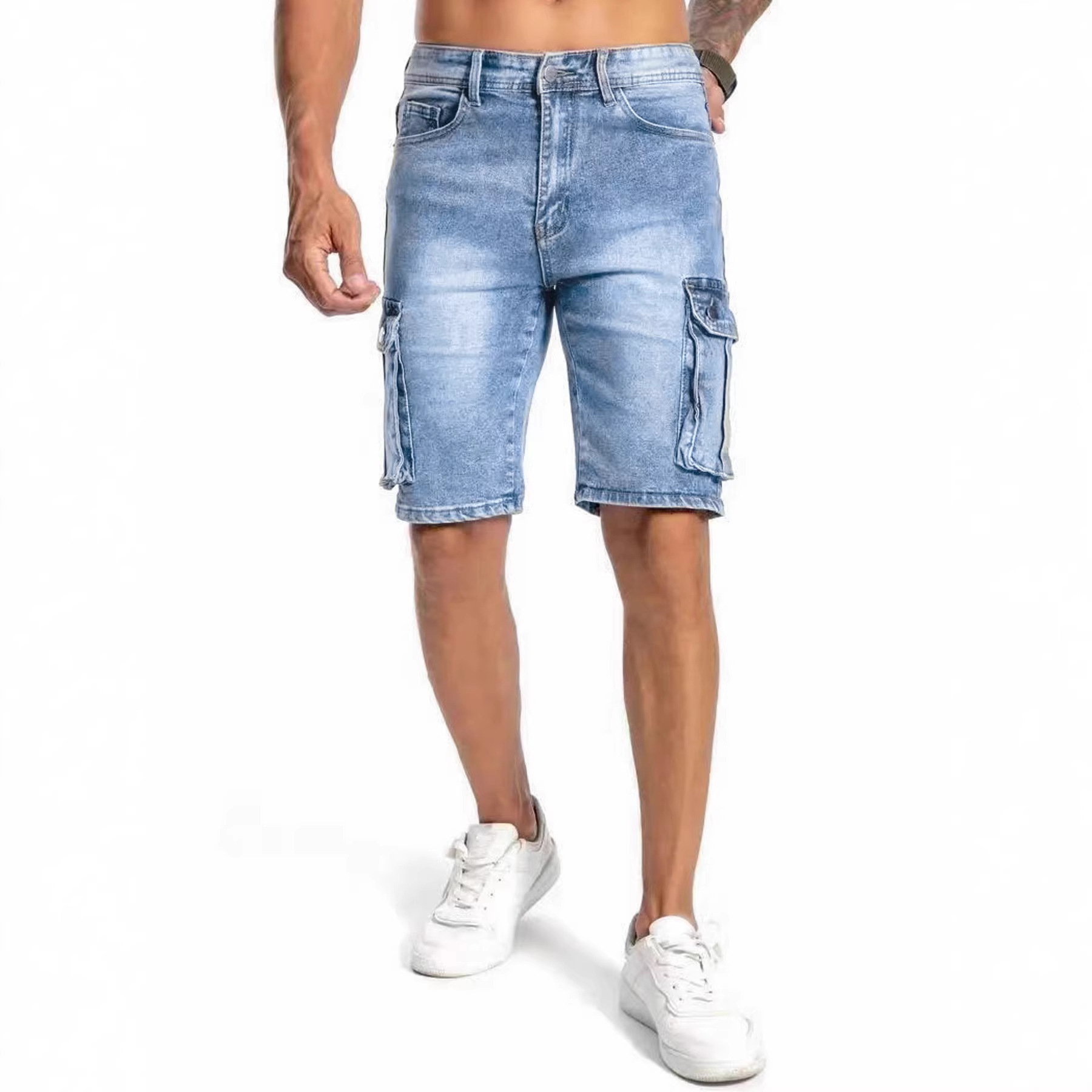 European and American Cross-Border Foreign Trade Amazon Hot-Selling Men's Multi-Pocket Stretch Denim Shorts Men's Casual Workwear Denim