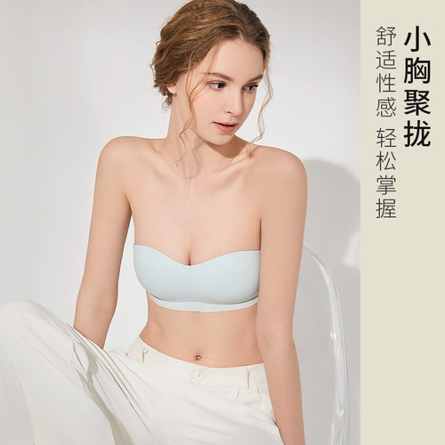 Seamless underwear for women with small breasts, push-up strapless bra, summer thin, non-slip, non-empty cup, no rims, beautiful back tube top