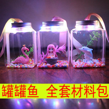 塑料方形斗鱼罐泡泡罐罐鱼生态微景桌面鱼缸全套材料夜市摆摊神器