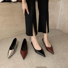 低跟單鞋女2023春季新品尖頭淺口V口鞋貓跟鞋氣質簡約舒適上班鞋