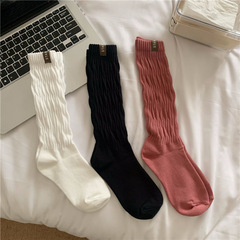 襪子女春秋網紅超火布標堆堆襪ins潮日系定標小腿襪黑白長筒襪子