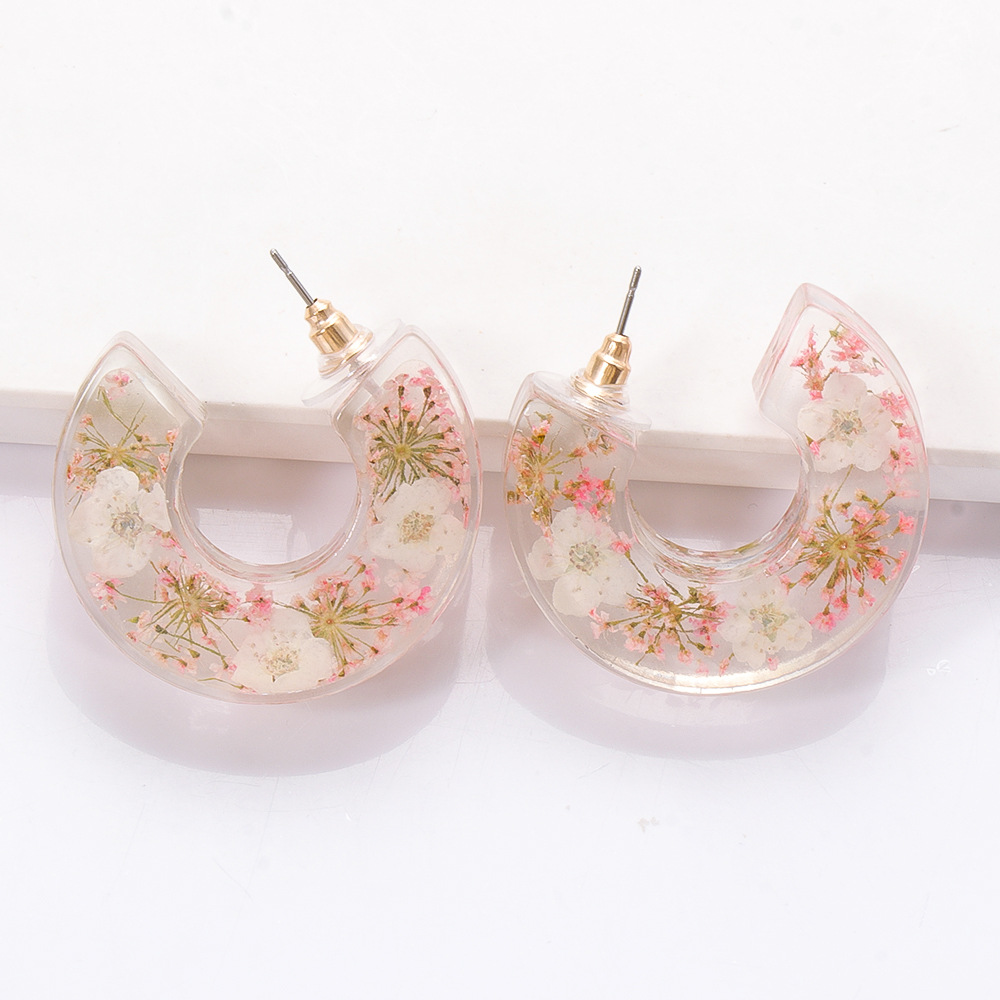 Fashion Transparent Resin Flower C-shaped Earrings display picture 7