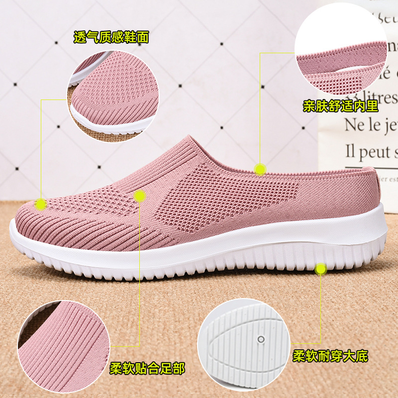Zapatos de mujer 2024 nuevos zapatos de tela transfronterizos de talla grande zapatos de mujer de comercio exterior zapatos tejidos voladores transpirables zapatos casuales de fondo suave zapatos de mamá