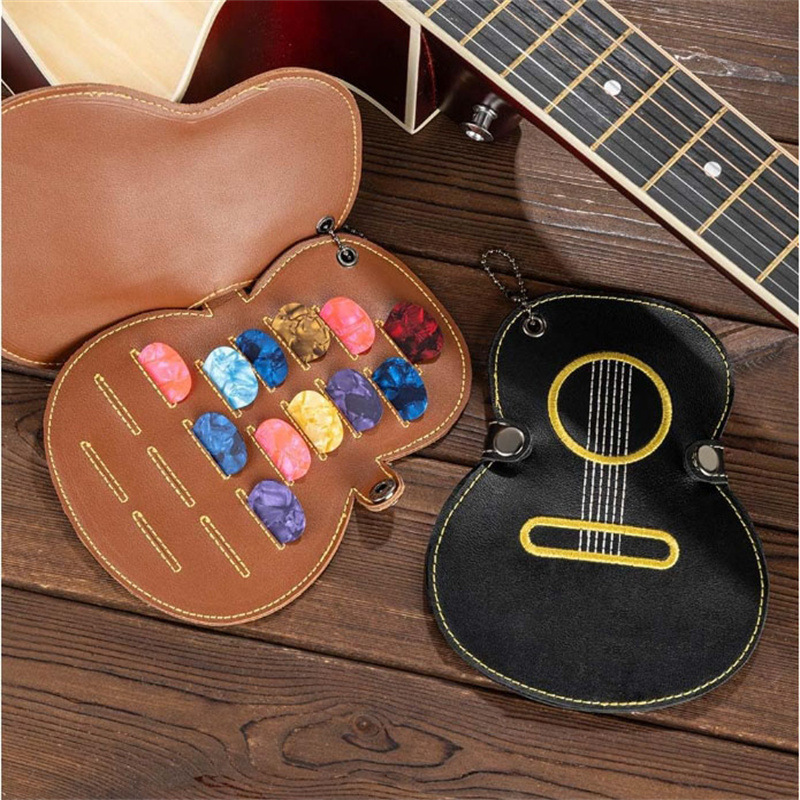 Cross-border Hot-selling Leather Guitar Picks Bag Creative Guitar Picks Storage Leather Cover 17-position Picks Storage Bag
