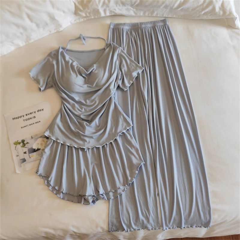 33027#베이비 밀크 블루 (고정 가슴 패드 포함) 반팔 + 반바지 + 바지