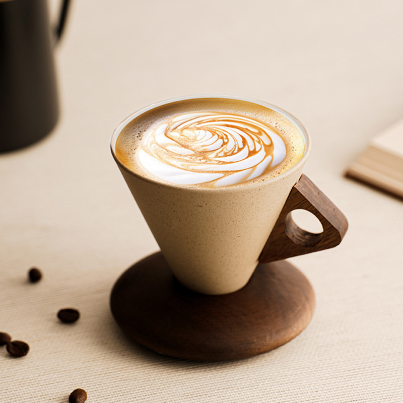 中世スタイルのクリエイティブな粗い陶器のコーヒーカップ、高級ニッチで絶妙なアメリカンラテコーヒーセラミックスペシャルカップ|undefined