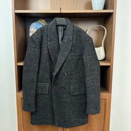 经典双排扣混纺羊毛毛呢西装外套大衣