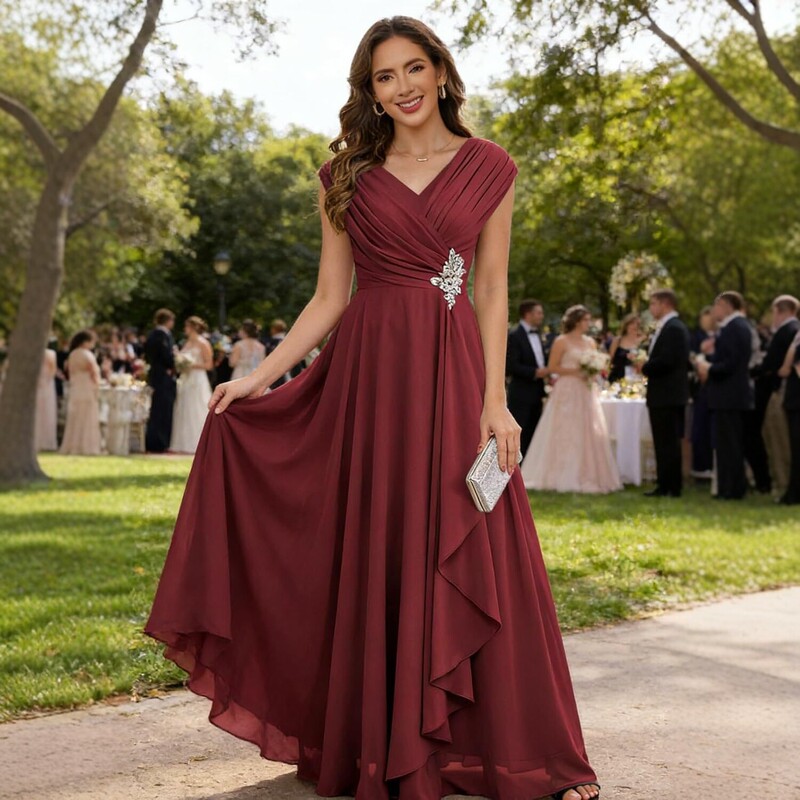 Cross-border new evening gown: elegant V-neck, slim-fit, flowing long dress, suitable for banquets, plus-size bridesmaid dress Cross-border new evening gown: elegant V-neck, slim-fit, flowing long dress, suitable for banquets, plus-size bridesmaid dress