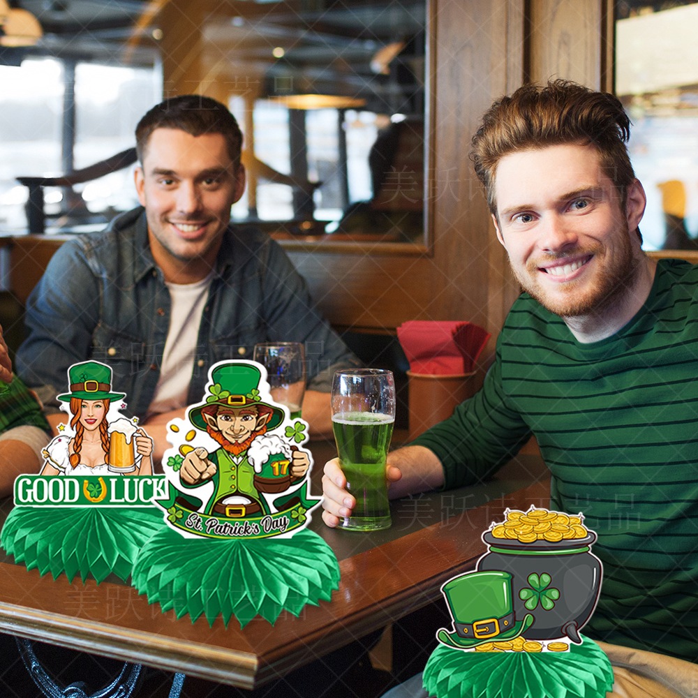 Nuevo día de San Patricio decoración de escritorio fiesta irlandesa trébol oro moneda panal Decoración