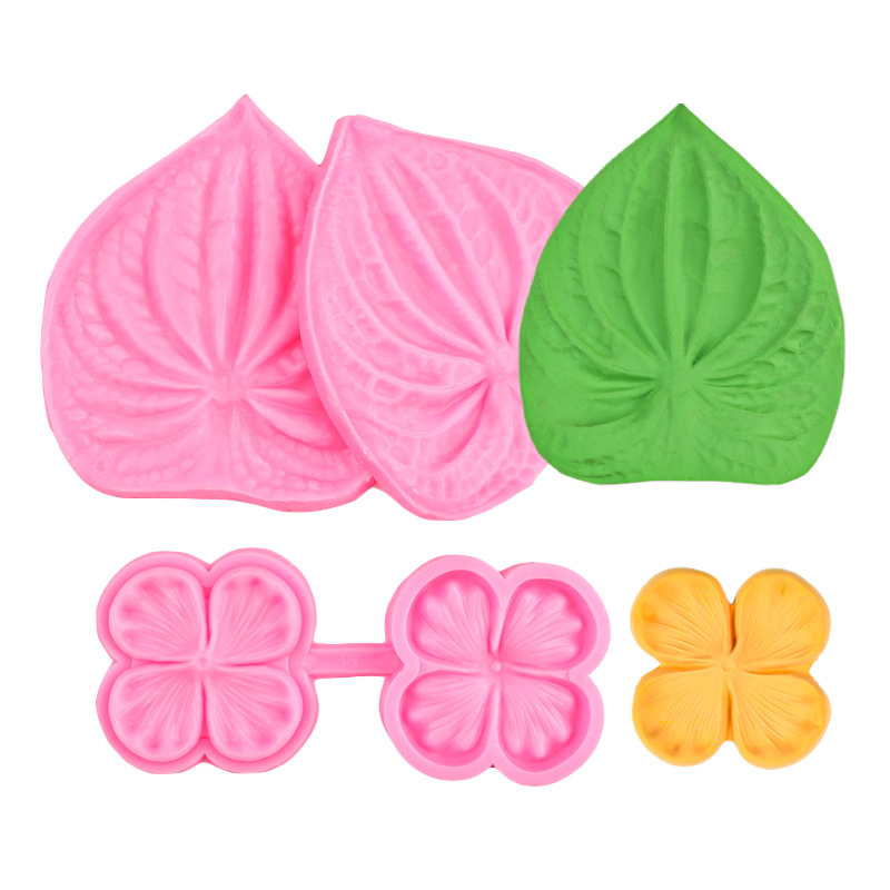 Simulación de molde de fondant con textura de pétalo de anthurium, molde de presión de hoja, molde de silicona de fondant de flores de cuatro pétalos, herramienta para hornear