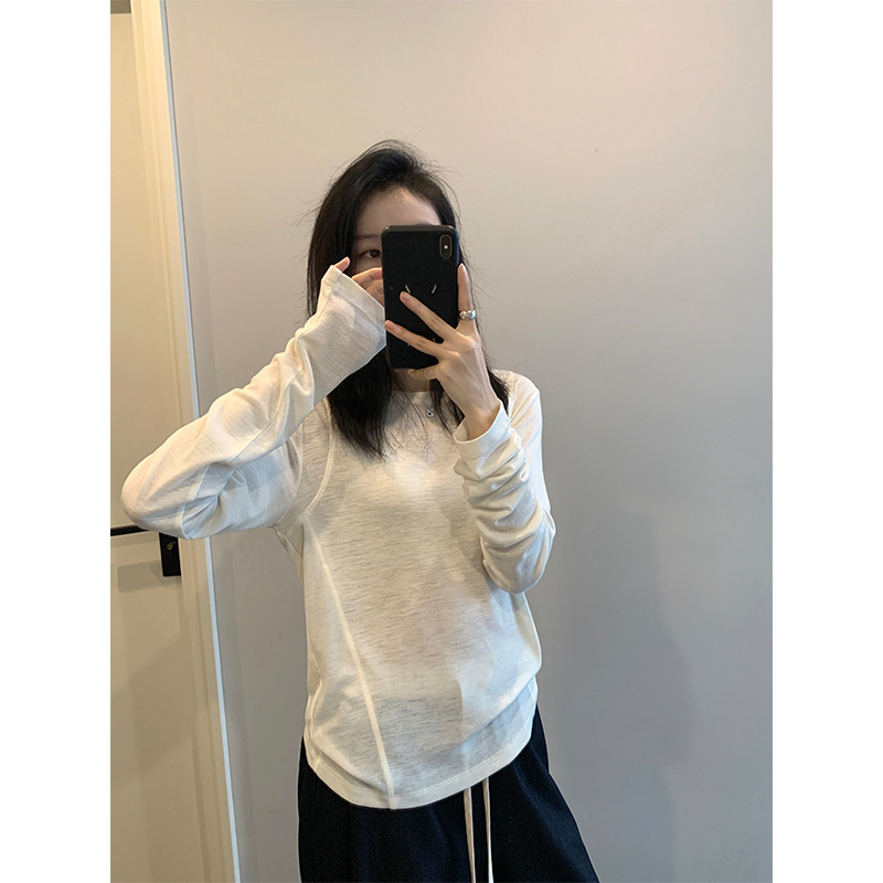 琪镌绘制早秋新款打底衫女薄基础款简约内搭长袖T恤女上衣081018|undefined