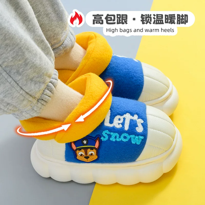 Команда Paw Paw Детская хлопковая обувь Детям зима 2024 Новые девочки сумка Каблук хлопковые тапочки Мохнатые тапочки Детское домашнее обувь