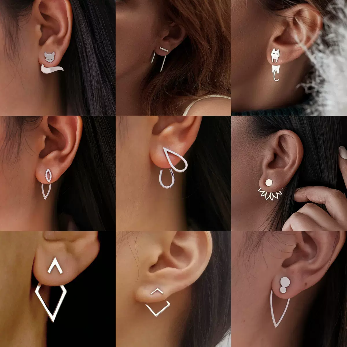 2025欧美新款时尚耳饰简约气质几何方块两件套多戴法耳钉女跨境